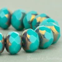 Rondelle (9x6mm) Turquoise Green Opaque with Bronze