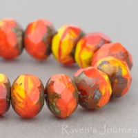 Rondelle (9x6mm) Burnt Orange Opaline and Yellow Opaque Swirl with Picasso