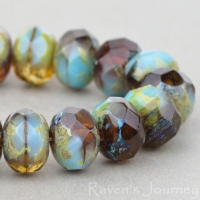 Rondelle (9x6mm) Turquoise Blue Topaz Mix Opaque Transparent with Picasso