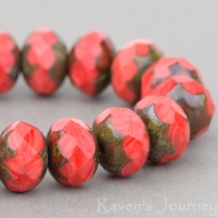 Rondelle (9x6mm) Coral Red Mix Opaque with Picasso