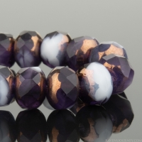 Rondelle (5x3mm) Tanzanite Purple and Ivory White Matte Mix with Shiny Bronze Finish