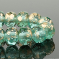 Rondelle (5x3mm) Aqua Green Transparent with  Antique Gold Finish