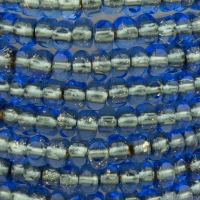 Faceted Seed Bead  6/0 (4x3mm) Sapphire Blue Transparent with Acid Wash and Gold Lining