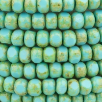 Faceted Seed Bead  6/0 (4x3mm) Turquoise Blue Opaque with Picasso Finish