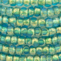 Faceted Seed Bead  6/0 (4x3mm) Aqua Blue Transparent with Antique Gold Finish