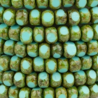 Faceted Seed Bead  6/0 (4x3mm) Turquoise Green with Picasso Finish
