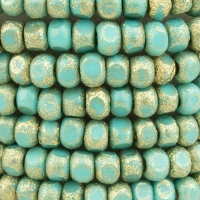 Faceted Seed Bead  6/0 (4x3mm) Turquoise Blue with Acid and Gold Wash