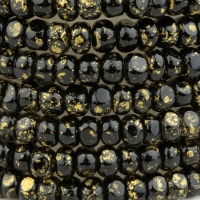 Faceted Seed Bead  6/0 (4x3mm) Jet Black with Acid Wash Antique Gold Finish
