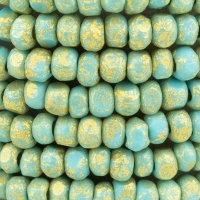 Faceted Seed Bead  6/0 (4x3mm) Turquoise Blue with Acid Wash and Bright Gold Finish