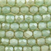 Round Faceted (4mm) Sage Green with Matte Silver Luster