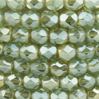 Round Faceted (4mm) Sage Green Transparent with Silver Luster