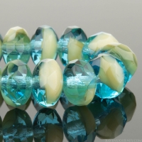 Rondelle (7x5mm) Aqua Blue and Ivory Mix