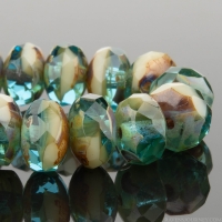 Rondelle (7x5mm) Aqua Blue and Ivory Mix with Picasso Finish