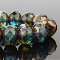 Rondelle (9x6mm) Aqua Blue Amber Ivory Mix with Bronze Finish