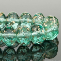 Rondelle (9x6mm) Aqua Green Transparent with Antique Gold Finish