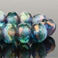 Rondelle (9x6mm) Peruvian Blue Opal Mix with Purple Bronze Finish
