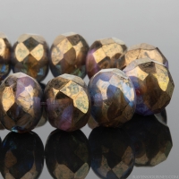 Rondelle (9x6mm) Aqua Blue and Pink Mix with Bronze Luster Finish