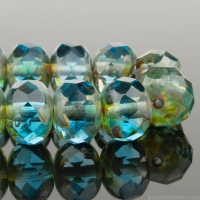 Rondelle (9x6mm) Aqua Blue and Crystal Transparent Mix with Picasso Finish