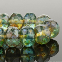 Rondelle (9x6mm) Aqua and Light Amber Transparent Mix with Full Picasso