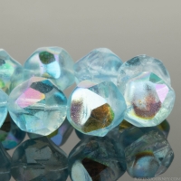 Baroque Central Cut (9mm) Aqua Blue and Crystal Transparent Mix Matte with Aurora Borealis Finish