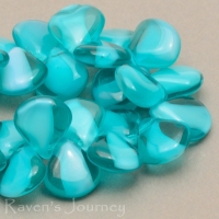 Briolette (12x11mm) Aqua Blue Transparent with White Core, 3 Strands of 30 Beads per Unit   *Last Unit Remaining*
