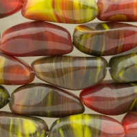 Smooth Nugget Ovals with Smooth Facets (18x18mm) Opaline Red Mixed with Olive and Gaspeite Green Opaque