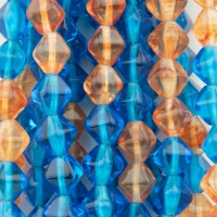 Bicone (6X6mm) Mixed Beads of Capri Blue Transparent and Carnelian Brown Opaline