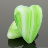 Top Drilled Heart (17X13mm) Spring Green Stripes over White Opaque Core