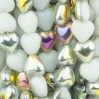 Small Heart (6mm) White Ivory Opaque with Pink and Gold Vitrail Metallic Finish