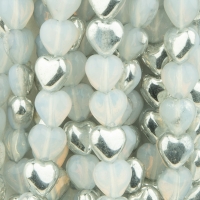 Small Heart (6mm) Opaline White with Silver Metallic Finish