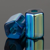 Five Sided Rice Bead (6x4mm) Teal Blue Transparent with Aurora Borealis Half Coat Finish-osx