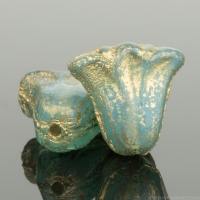 Lily (9x10mm) Blue Opaline with Gold Wash