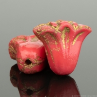 Lily (9x10mm) Coral Red Opaque with Gold Wash