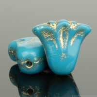 Lily (9x10mm) Teal Turquoise Blue Opaque with Gold Wash