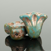 Lily (9x10mm) Teal Turquoise Blue Opaque with Picasso and Copper Wash