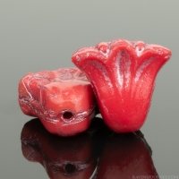 Lily (9x10mm) Coral Red Opaque with Pink Wash