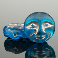Moon Face (13mm) Deep Aqua Blue Transparent Matte with Platinum Wash