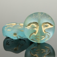 Moon Face (13mm) Aqua Blue Transparent Matte with Gold Wash