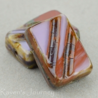 Rectangle with Stripe (13x9mm) Maroon Purple Mix Opaque Silk with Picasso-osx