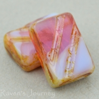 Rectangle with Stripe (13x9mm) Pink Purple Mix Opaline Opaque with Picasso