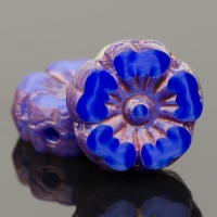 Hibiscus Flower (10mm) Royal Blue Silk with Bronze Finish
