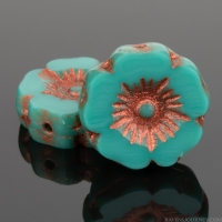 Hibiscus Flower (12mm) Green Turquoise Opaque with Copper Wash