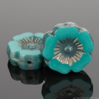 Hibiscus Flower (12mm) Green Turquoise Opaque with Bronze Finish