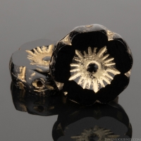 Hibiscus Flower (12mm) Jet Black Opaque with Gold Wash