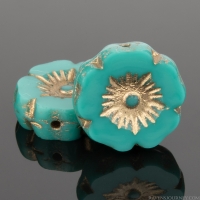 Hibiscus Flower (12mm) Turquoise Green with Gold Wash