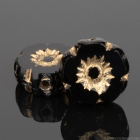 Hibiscus Flower (7mm) Jet Black Opaque with Gold Wash