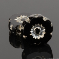 Hibiscus Flower (7mm) Jet Black Opaque with Platinum Wash