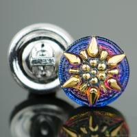(13mm) Round Star Blue Purple Iridescent with Gold Paint