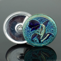 Czech Glass Butterfly Button Lime Green with Purple Wash 27 mm 
